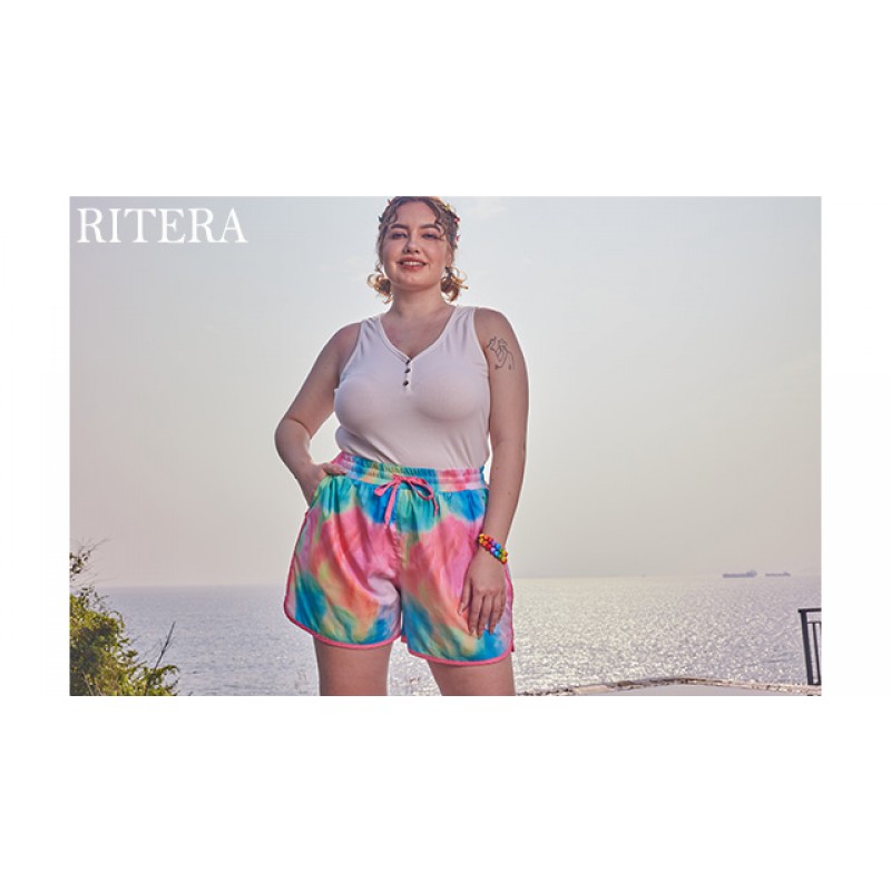 RITERA 여성 플러스 사이즈 반바지 바지 여름 해변 Drawstring 탄성 허리 캐주얼 짧은 주머니 Xl-5Xl
