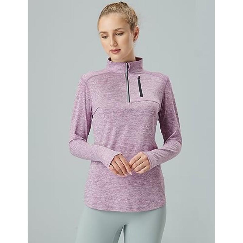 Liberty Imports 여성용 퀵 드라이 긴 소매 쿼터 지퍼 풀오버 ​​셔츠(엄지 구멍 및 포켓 포함)