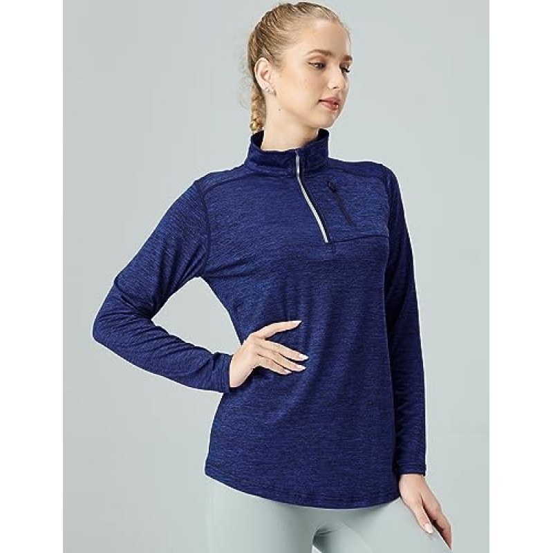 Liberty Imports 여성용 퀵 드라이 긴 소매 쿼터 지퍼 풀오버 ​​셔츠(엄지 구멍 및 포켓 포함)