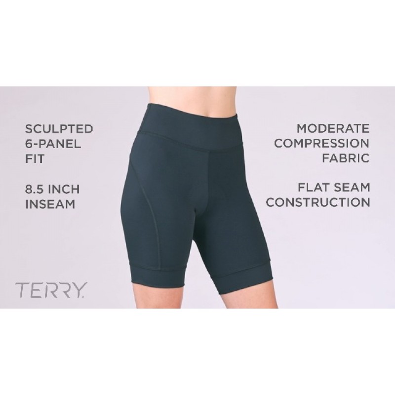 Terry Breakaway Hi-Rise, 여성용 압축 자전거 반바지, 8.5인치 안쪽 솔기, 플릿 에어 패딩 샤모아