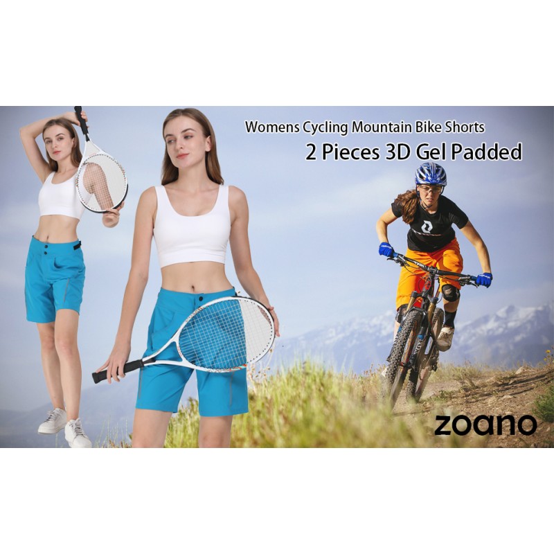 ZOANO 여성용 사이클링 산악 자전거 반바지 - 라이너 탈착식 3D 젤 패딩 MTB 반바지 2개