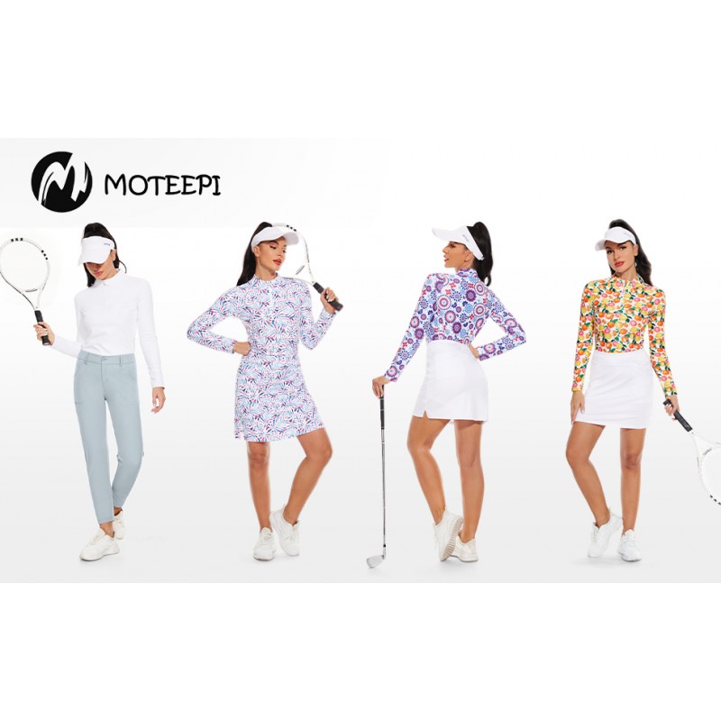 M MOTEEPI 여성용 골프 셔츠 긴 소매 체육 쿼터 지퍼 풀오버 ​​포켓이 있는 자외선 차단