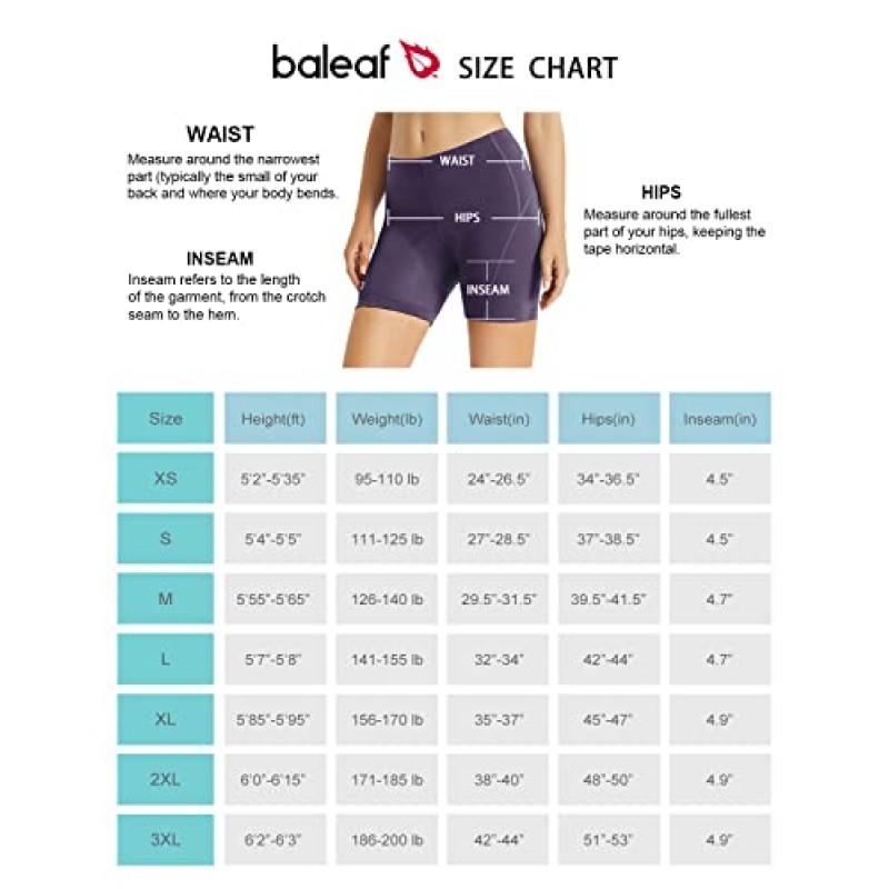 BALEAF 여성용 패딩 자전거 속옷 사이클링 반바지 4D 패딩 자전거 마운틴 라이너 통기성 퍼플 S