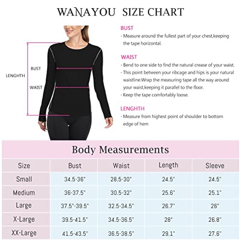WANAYOU 여성용 2-3 팩 압축 셔츠 드라이 피트 긴 소매 러닝 운동 티셔츠 운동 탑