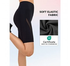 Yvette Womens 반바지 Tummy Control 하이 웨이스트 메쉬 접합 요가 자전거 운동 엉덩이 리프팅 여성용 러닝 반바지