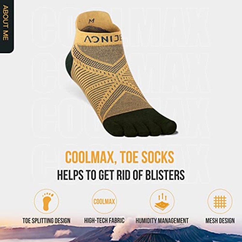 AONIJIE 남성용 및 여성용 러닝 발목 발가락 양말 경량 Coolmax 고성능 5 손가락 운동 양말