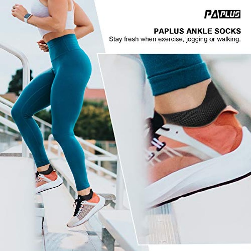 PAPLUS 압축 러닝 양말 여성용(6쌍), 아치 지지대가 있는 발목 운동 양말 로우 컷…