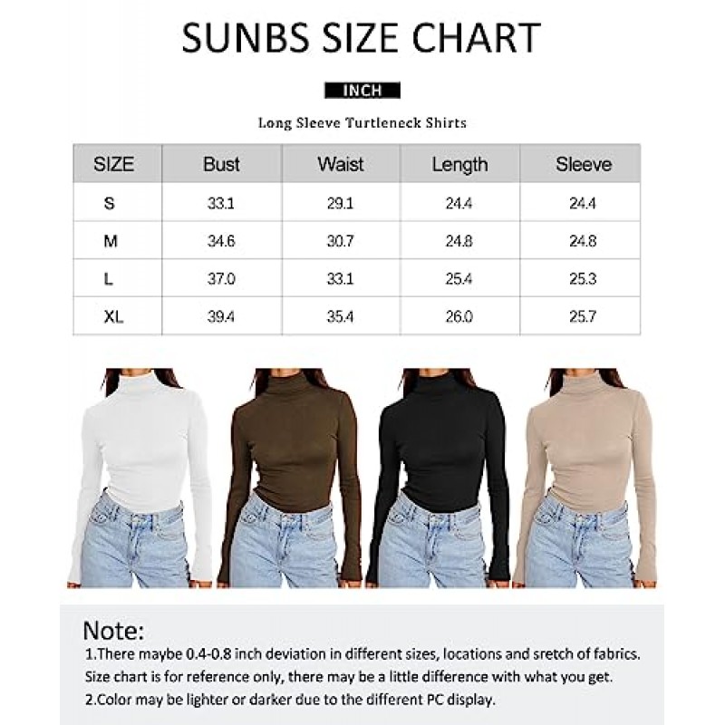SUNBS Womens 3 Piece 터틀넥 긴 소매 셔츠 모의 목 가을 패션 2023 슬림 피트 겨울 열 속옷상의