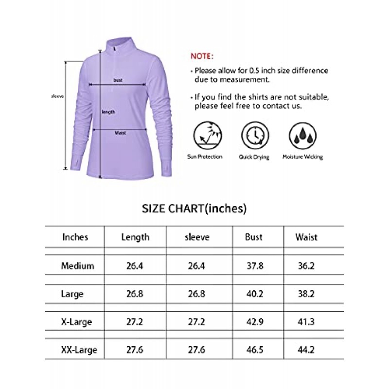Tanst Sky Womens UPF 50+ 썬 프로텍션 셔츠 긴 소매 하프 지퍼 엄지 홀 골프 러닝 하이킹 탑