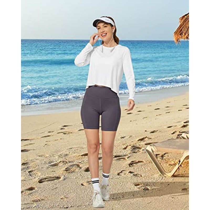 G4Free 여성용 UPF 50+ 긴 소매 UV 셔츠 운동 자르기 탑 러닝 체육관 탑 운동용 경량 썬 셔츠