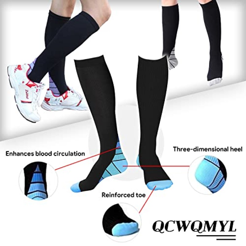 QCWQMYL 여성용 압축 양말 20-30 mmhg 무릎 높은 스포츠 순환 일일 압축 양말 남성 운동 양말