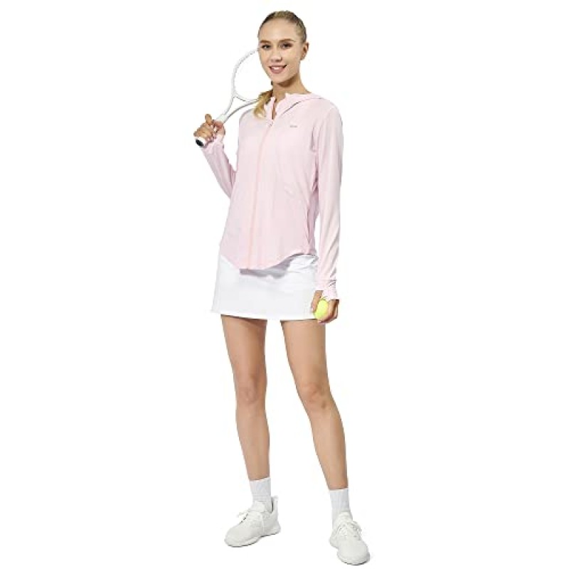 MELOO 여성용 UPF 50+ Sun Protection 까마귀 셔츠 풀 지퍼 긴 소매 냉각 셔츠 하이킹 야외 성능 주머니