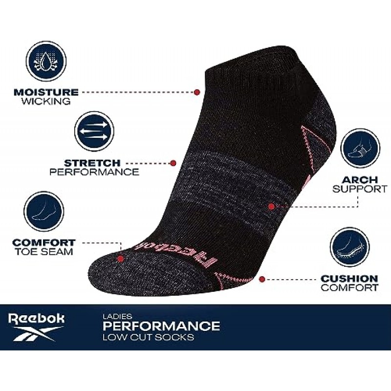 Reebok 여성용 운동용 양말 - 퍼포먼스 쿠션 로우컷 양말(6팩)