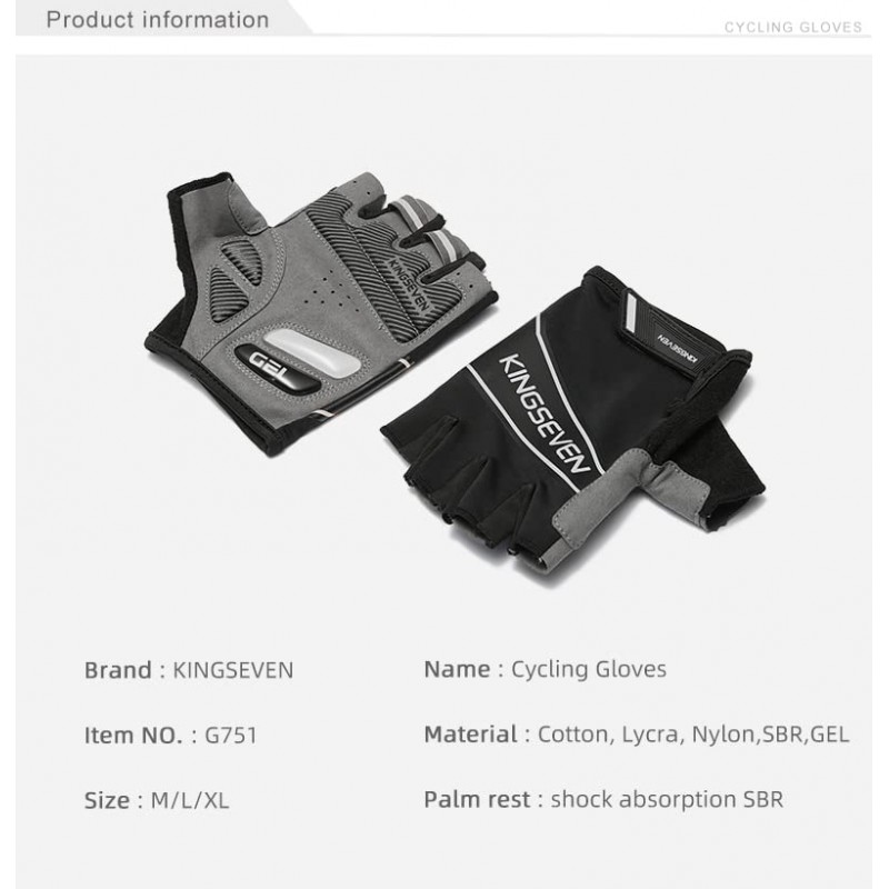 KINGSEVEN 자전거 사이클링 장갑 통기성 라이크라 패브릭 충격 흡수 MTB 반 손가락 장갑 남성 여성 G751
