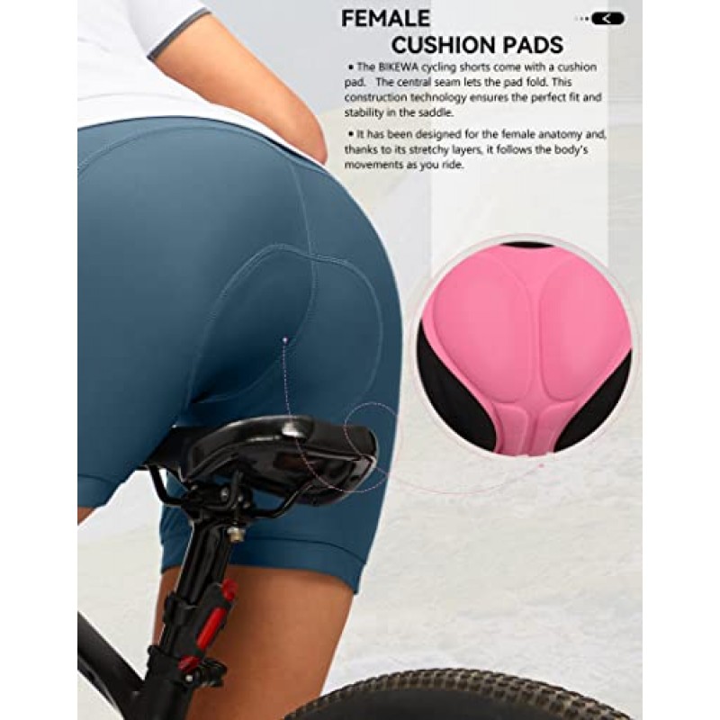 Bikewa 여성용 4D 패딩 자전거 반바지 라이딩 속옷 사이클링 자전거 도로 자전거 스핀 사이클 반바지 여성용 지퍼 포켓
