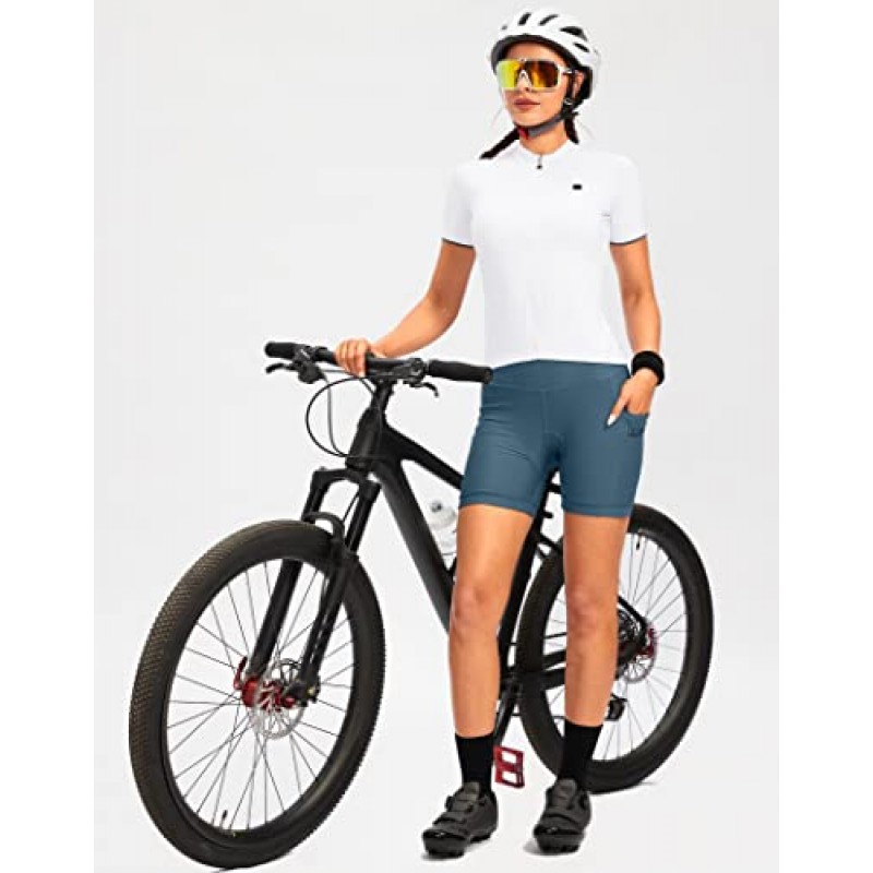 Bikewa 여성용 4D 패딩 자전거 반바지 라이딩 속옷 사이클링 자전거 도로 자전거 스핀 사이클 반바지 여성용 지퍼 포켓