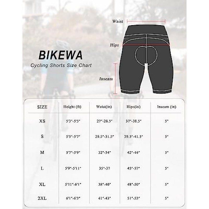 Bikewa 여성용 4D 패딩 자전거 반바지 라이딩 속옷 사이클링 자전거 도로 자전거 스핀 사이클 반바지 여성용 지퍼 포켓