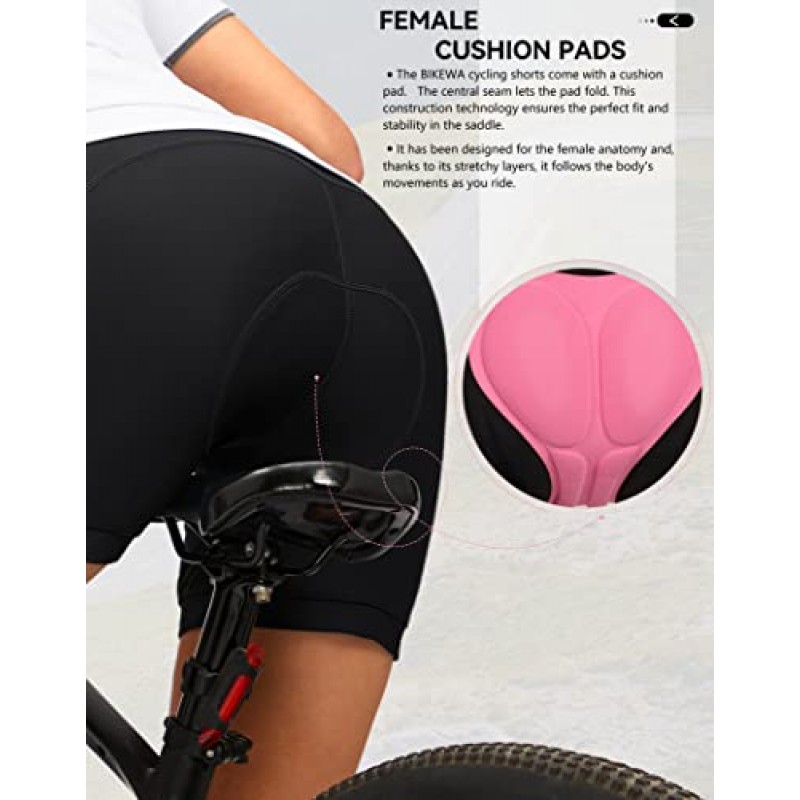 Bikewa 여성용 4D 패딩 자전거 반바지 라이딩 속옷 사이클링 자전거 도로 자전거 스핀 사이클 반바지 여성용 지퍼 포켓