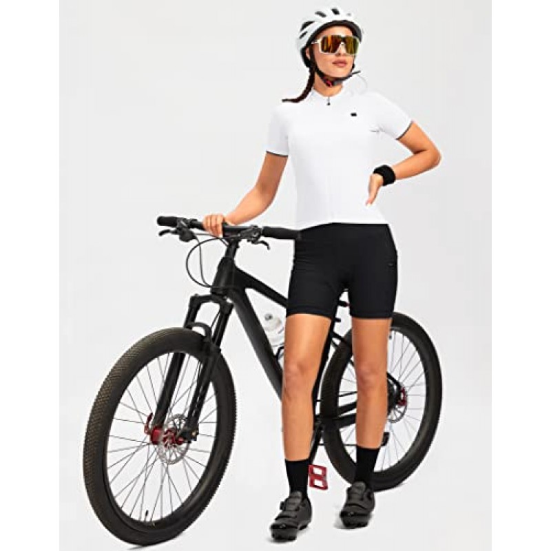 Bikewa 여성용 4D 패딩 자전거 반바지 라이딩 속옷 사이클링 자전거 도로 자전거 스핀 사이클 반바지 여성용 지퍼 포켓