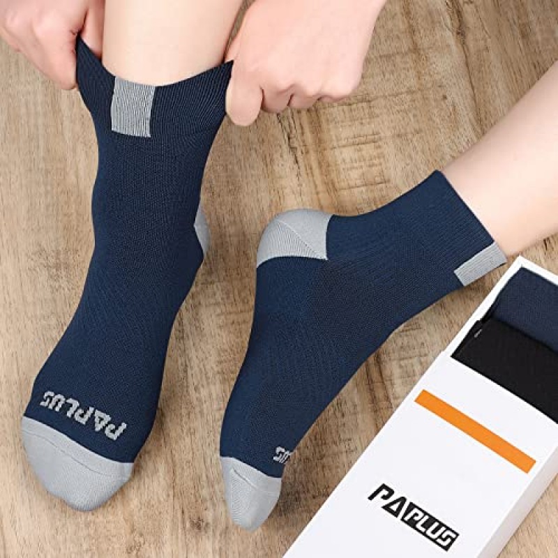 PAPLUS 여성용 쿼터 압축 양말 6쌍, 쿠션 러닝 운동 스포츠 발목 양말, 아치 지지대 포함