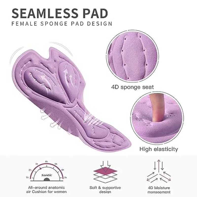 Santic 패딩 처리된 여성용 사이클링 바지 3/4 포켓이 있는 카프리 자전거 라이딩 반바지