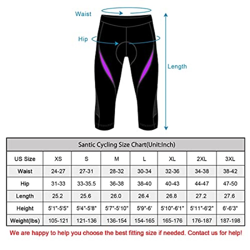 Santic 사이클링 반바지 여성 패딩 자전거 자전거 자전거 타기 카프리 바지 꽉 통기성 및 빠른 건조