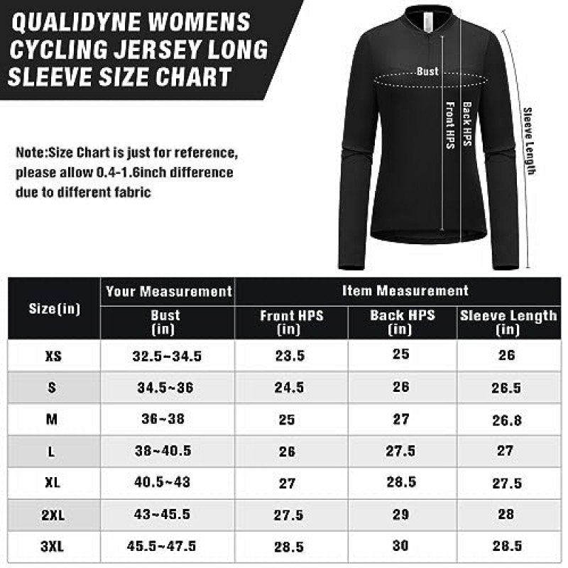 Qualidyne 여성용 사이클링 저지 긴 소매 자전거 셔츠(후면 포켓 포함) 통기성 속건성 자전거 저지