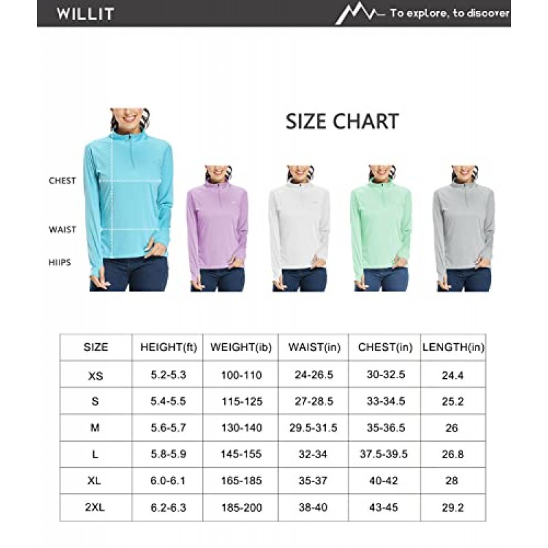 Willit 여성용 UPF 50+ 자외선 차단 셔츠 SPF 긴 소매 경량 하프 지퍼 골프 야외 셔츠 빠른 건조 래쉬 가드