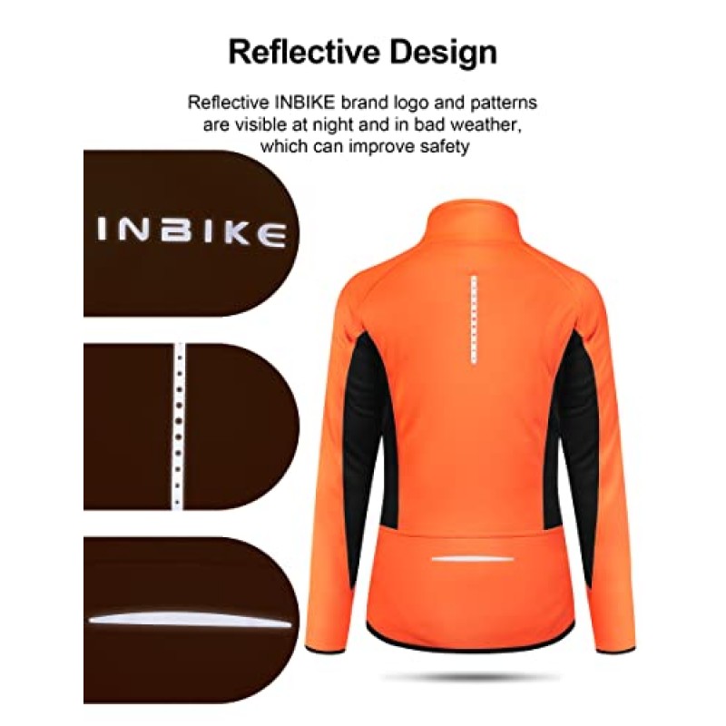 INBIKE 여성용 사이클링 자켓 자전거 타기 러닝 윈드 브레이커 추운 날씨 겨울을위한 열 양털 안감 반사 코트