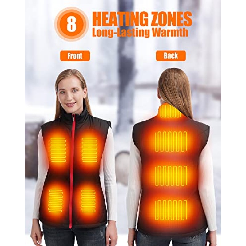 HEATEDTEK 여성용 가열 조끼 - 경량 가열 재킷 코트 조끼, 8개 가열 패드, 3개 온도 조절