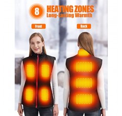 HEATEDTEK 여성용 가열 조끼 - 경량 가열 재킷 코트 조끼, 8개 가열 패드, 3개 온도 조절