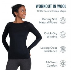 Woolly Clothing Co 여성용 메리노 울 흡습성 통기성 운동용 긴 소매 크루