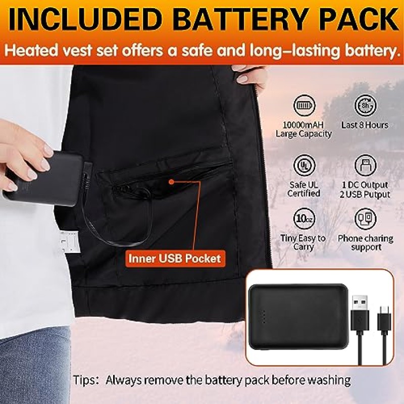 XINSONYUELL 가열 조끼 남성 여성 배터리 팩 경량 USB 충전식 가열 재킷, 겨울 야외 조끼