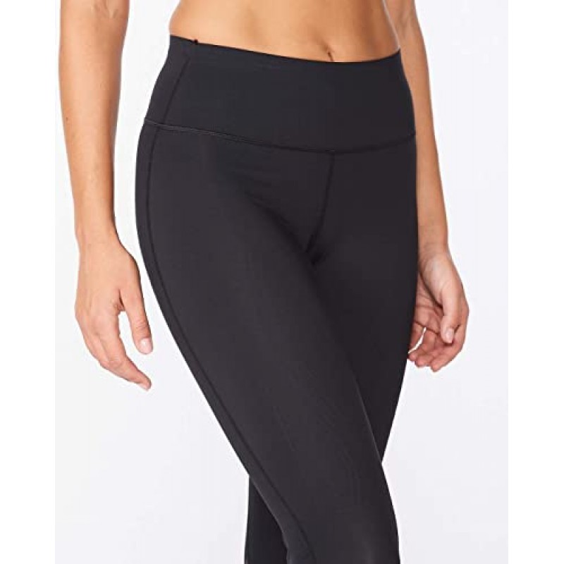 2XU 트레이닝 및 피트니스용 플랫 와이드 허리밴드가 있는 여성용 포스 미드라이즈 압축 스타킹, 블랙/네로, 미디엄