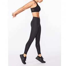 2XU 트레이닝 및 피트니스용 플랫 와이드 허리밴드가 있는 여성용 포스 미드라이즈 압축 스타킹, 블랙/네로, 미디엄