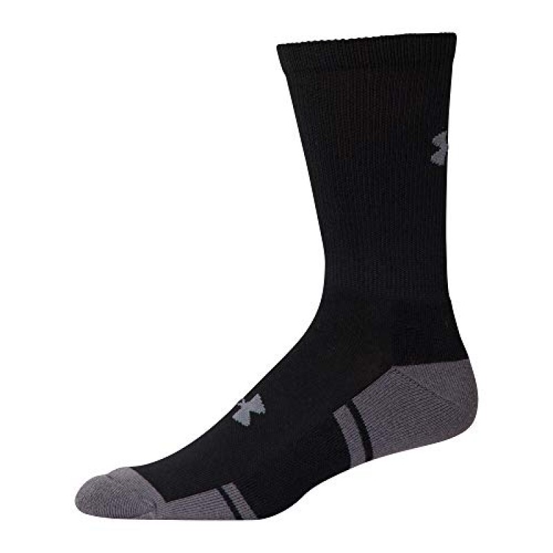 Under Armour 성인용 저항기 3.0 노쇼 양말, 6켤레, 블랙/흑연, 신발 사이즈: 남성용 9-12.5, 여성용 11-13 저항기 3.0 크루 양말, 6켤레, 블랙/흑연, 대형