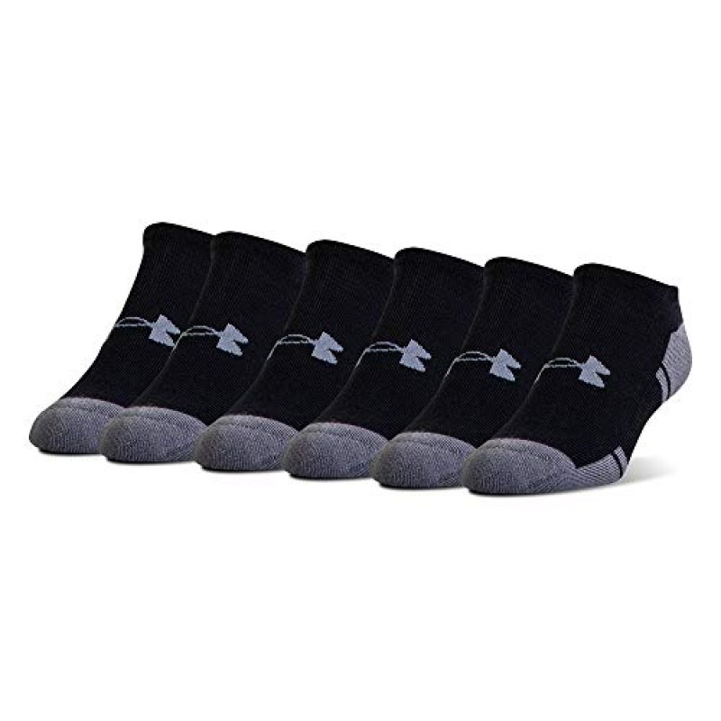 Under Armour 성인용 저항기 3.0 노쇼 양말, 6켤레, 블랙/흑연, 신발 사이즈: 남성용 9-12.5, 여성용 11-13 저항기 3.0 크루 양말, 6켤레, 블랙/흑연, 대형
