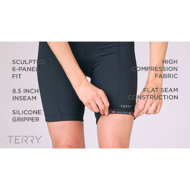 Terry Bella 여성용 자전거 반바지 패딩 - 8.5인치 안쪽 솔기 - 압축 통기성 수분 흡수 블랙 사이클링 반바지