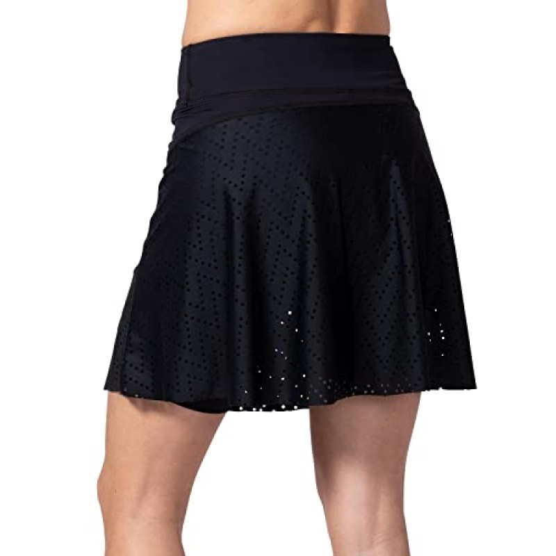 Terry Rebel Bike Skort, 패딩 처리된 압축 반바지가 부착된 여성용 천공 퍼포먼스 스커트