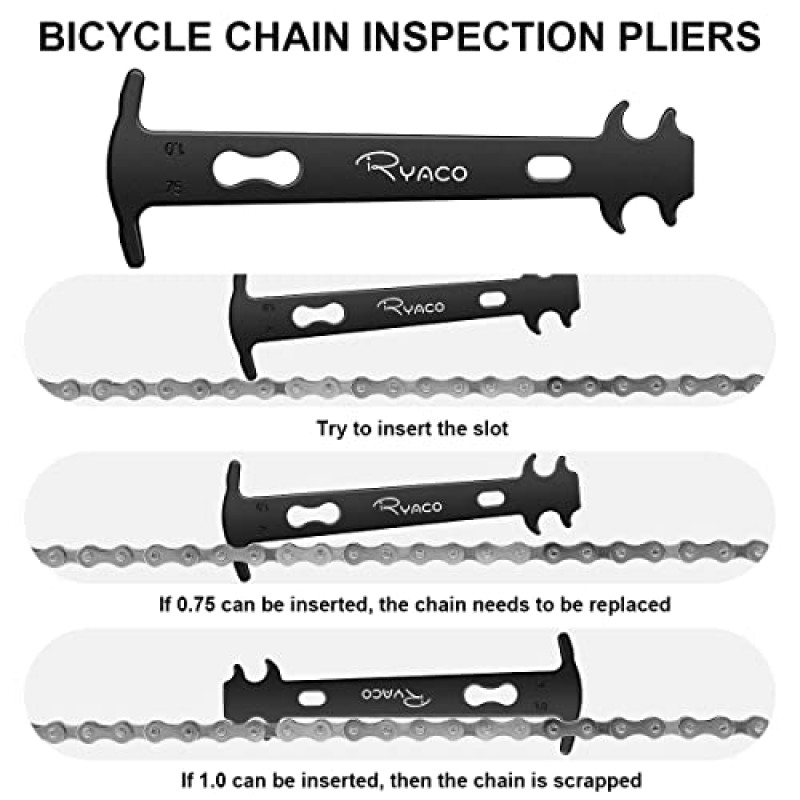 Ryaco 자전거 체인 도구 세트, 자전거 링크 플라이어, 체인 커터, 체인 검사 캘리퍼 포함 6/7/8/9/10 스피드 체인 링크 수리, 전문 도구 키트, 도로 산악 스포츠 자전거용 슈트