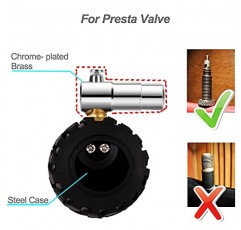GODESON Presta 밸브 게이지, 자전거 공기압 릴리프 범위가있는 Presta 밸브 타이어 압력 게이지, 0-30PSI /0-2BAR, 산악 자전거 지방 타이어에 적합