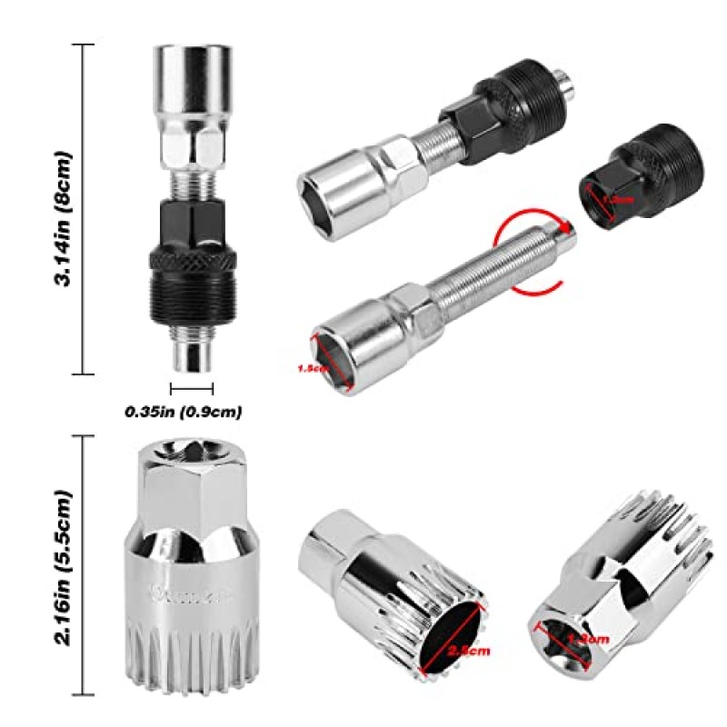 Oumers 자전거 수리 도구, 다용도 자전거 크랭크 추출기 + 자전거 밑면 브래킷 리무버 + 16mm 스패너 렌치 + 자전거 크랭크 및 프리휠 제거용 육각 머리 크랭크 암 볼트
