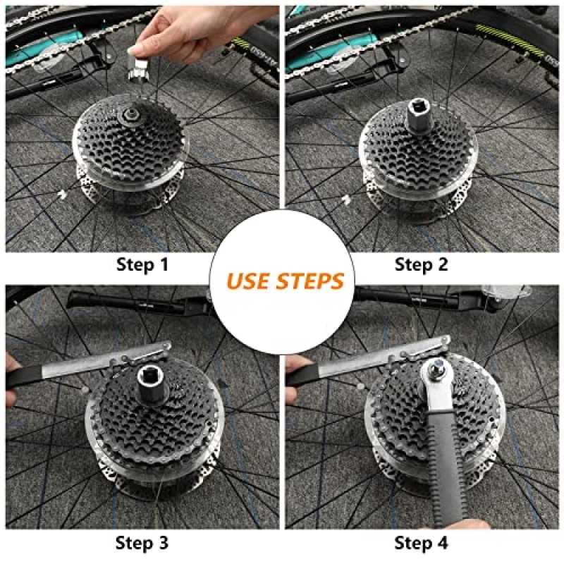 Oumers 4 팩 자전거 수리 도구, 16mm 자전거 스패너 렌치, 체인 휩 스패너 렌치, 자전거 크랭크 추출기, 자전거 크랭크 및 프리휠 수리에 적합한 자전거 프리휠 리무버 포함