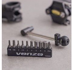 Venzo 1/4인치 드라이버 빔 토크 렌치 세트 - 2 ~ 10 Nm - 소형 조정 가능 - MTB, 산악, 도로 자전거 및 오토바이용 훌륭한 유지 관리 도구 - 모든 비트가 키트로 포함됨 - 자전거 탄소 부품