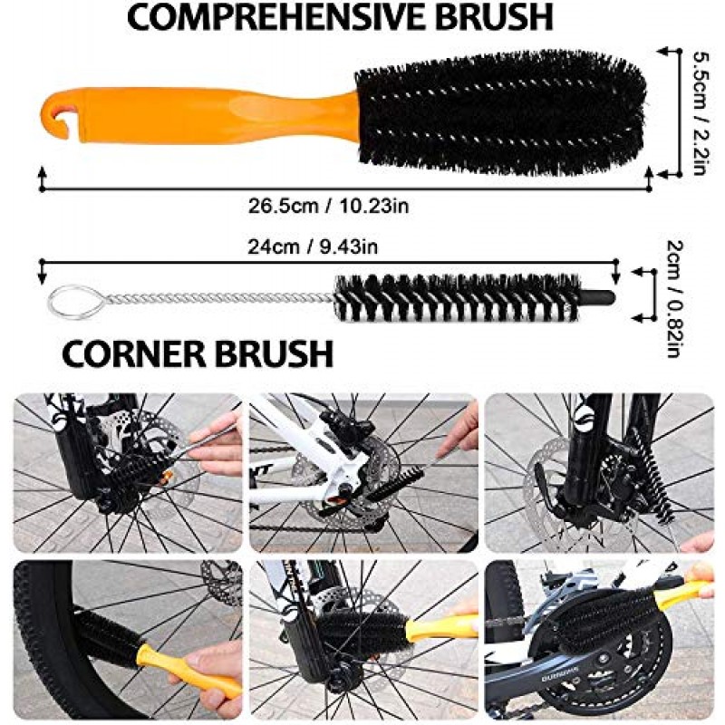 Oumers 자전거 클린 브러쉬 키트, 오토바이 자전거 체인 청소 도구 - 자전거 크랭크/타이어/스프라켓/코너 얼룩 먼지 청소 만들기 - 내구성/실용적인 사이클링 청소 도구 모든 자전거에 적합