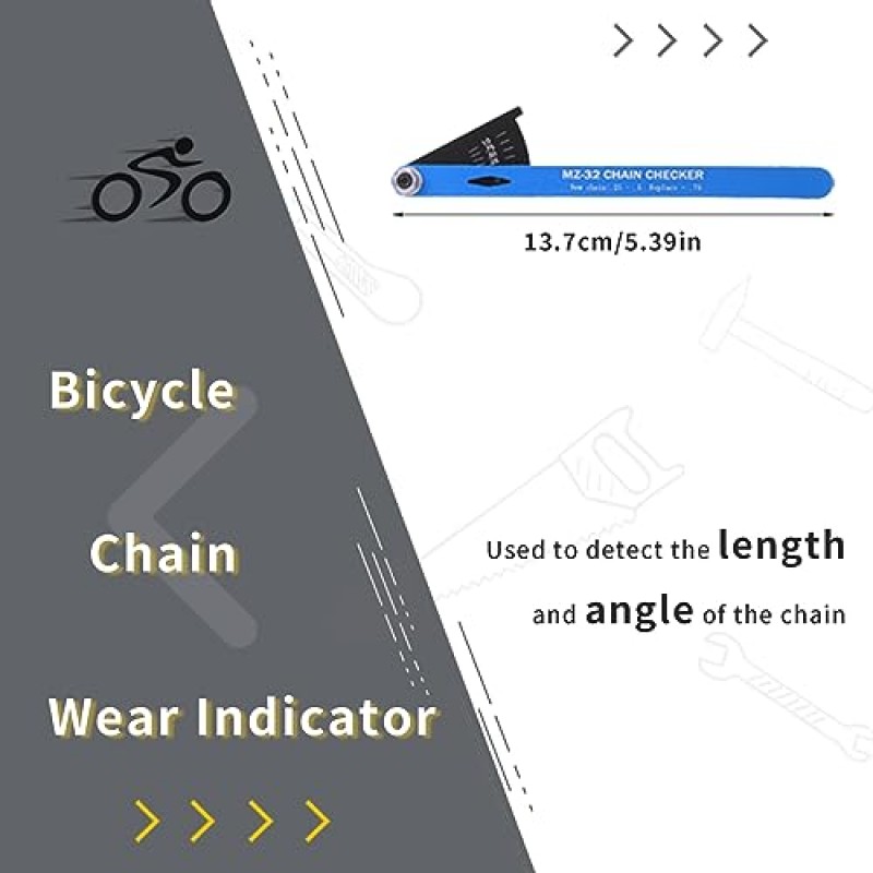 Gugxiom 자전거 체인 검사기, 자전거 체인 마모 표시기, 알루미늄 합금 체인 검사기 도구, 체인의 길이와 각도 감지, 대부분의 자전거 체인과 호환 가능