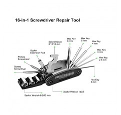 다기능 휴대용 16-in-1 자전거 오토바이 사이클링 정비공 수리 2 개 타이어 프라이 바 막대가있는 추가 강력한 도구 키트.