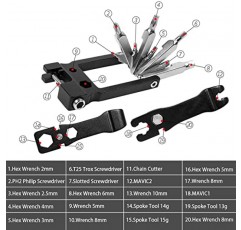 Kigauru 다기능 자전거 도구 키트 20 in 1 자전거 수리 키트 금속 자전거 Multitool 휴대용 접이식 체인 수리 키트 포켓 자전거 다기능 도구 세트