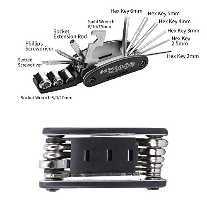 Jeanoko 자전거 타이어 수리 키트, 16 in 1 육각 렌치 자전거 펑크 수리 도구 자전거 수리를 위한 라이딩 문제를 위한 가방이 있는 휴대용 도구 가방
