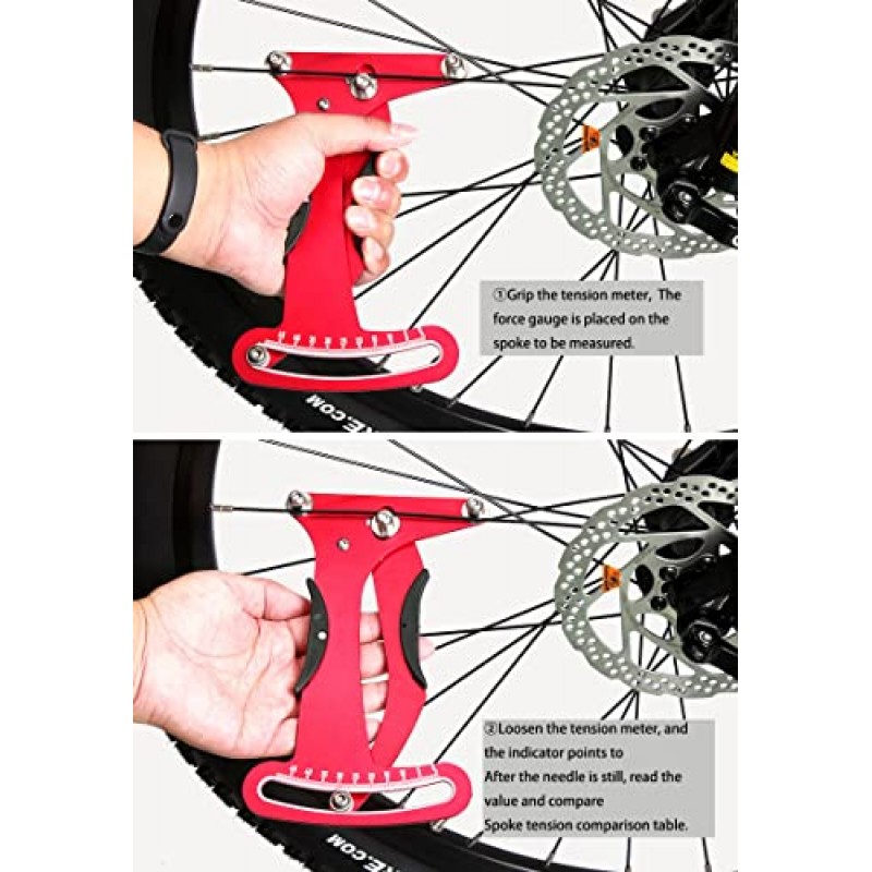 자전거 스포크 장력 측정기 렌치 도구, 궁극적인 자전거 바퀴 수리 도구 조정 표시기 장력계 조정 정확한 키트(스포크 키 포함), 타이어 레버, Y형 육각 렌치, Y형 소켓 렌치